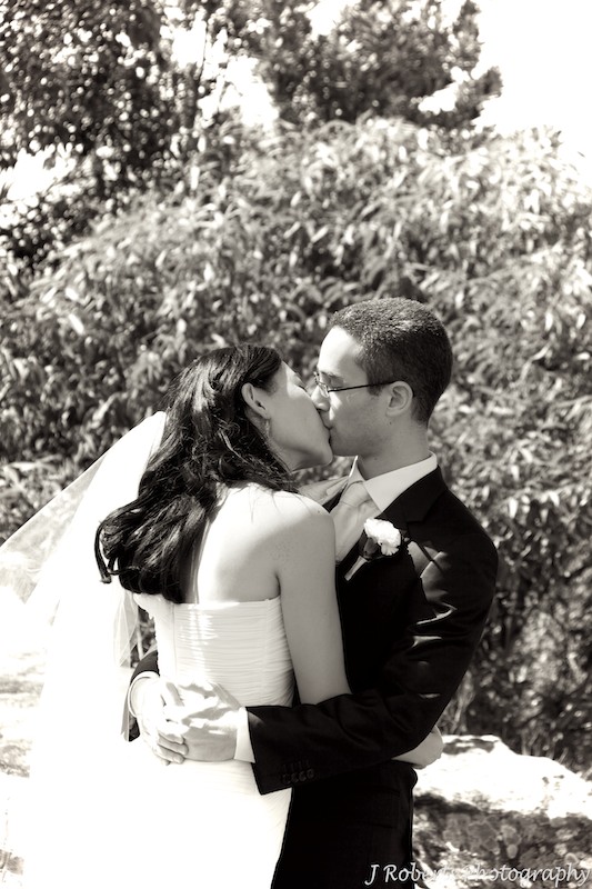 Sepia bride and groom kissing - wedding photography sydney